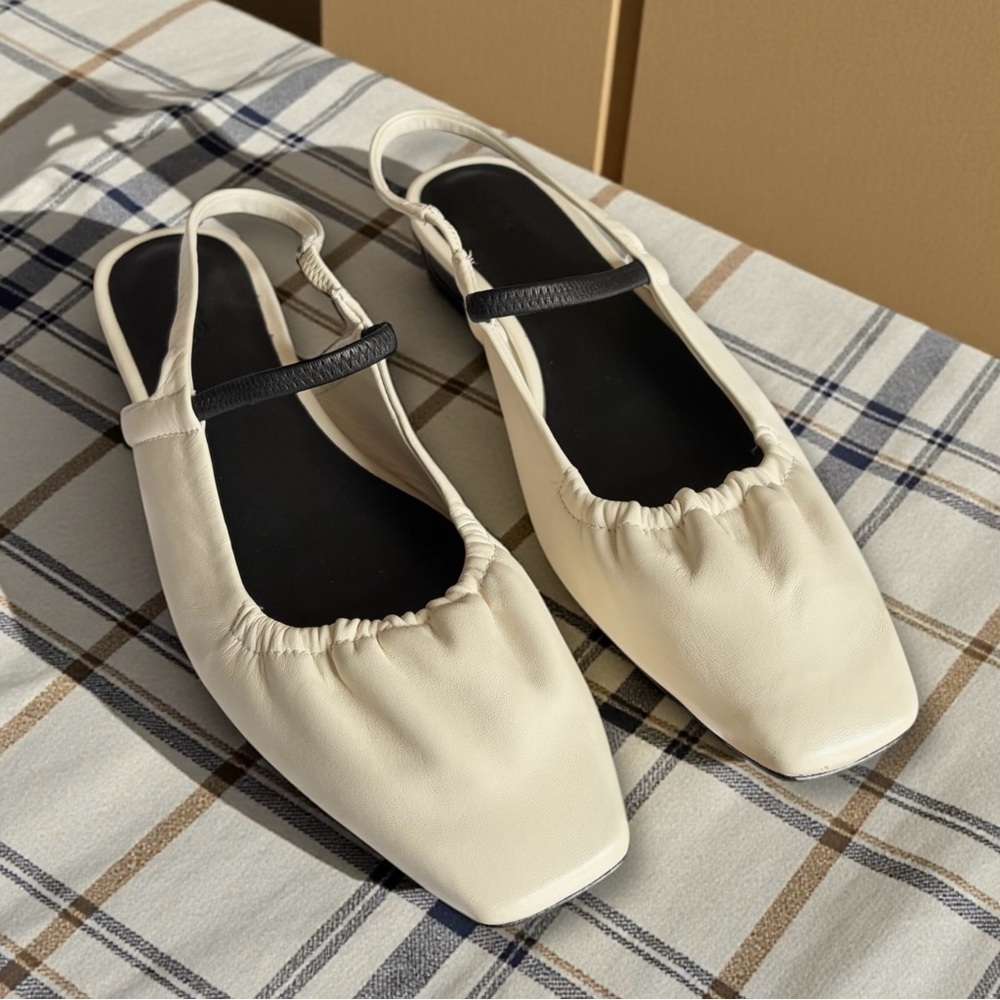 Vince Venice Slingback Flats Milk White Black Leather